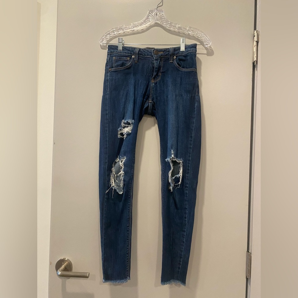 Just Black Denim Ripped Jeans with Fringe Bottom